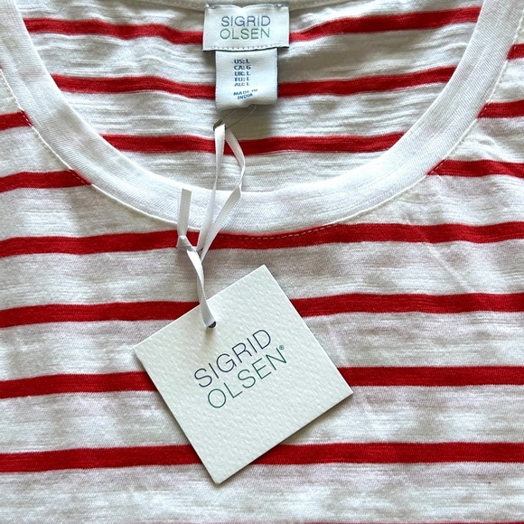 SIGRID OLSEN NWT 100% Cotton Red/White Stripe Tank Top Size L - Picture 8 of 14